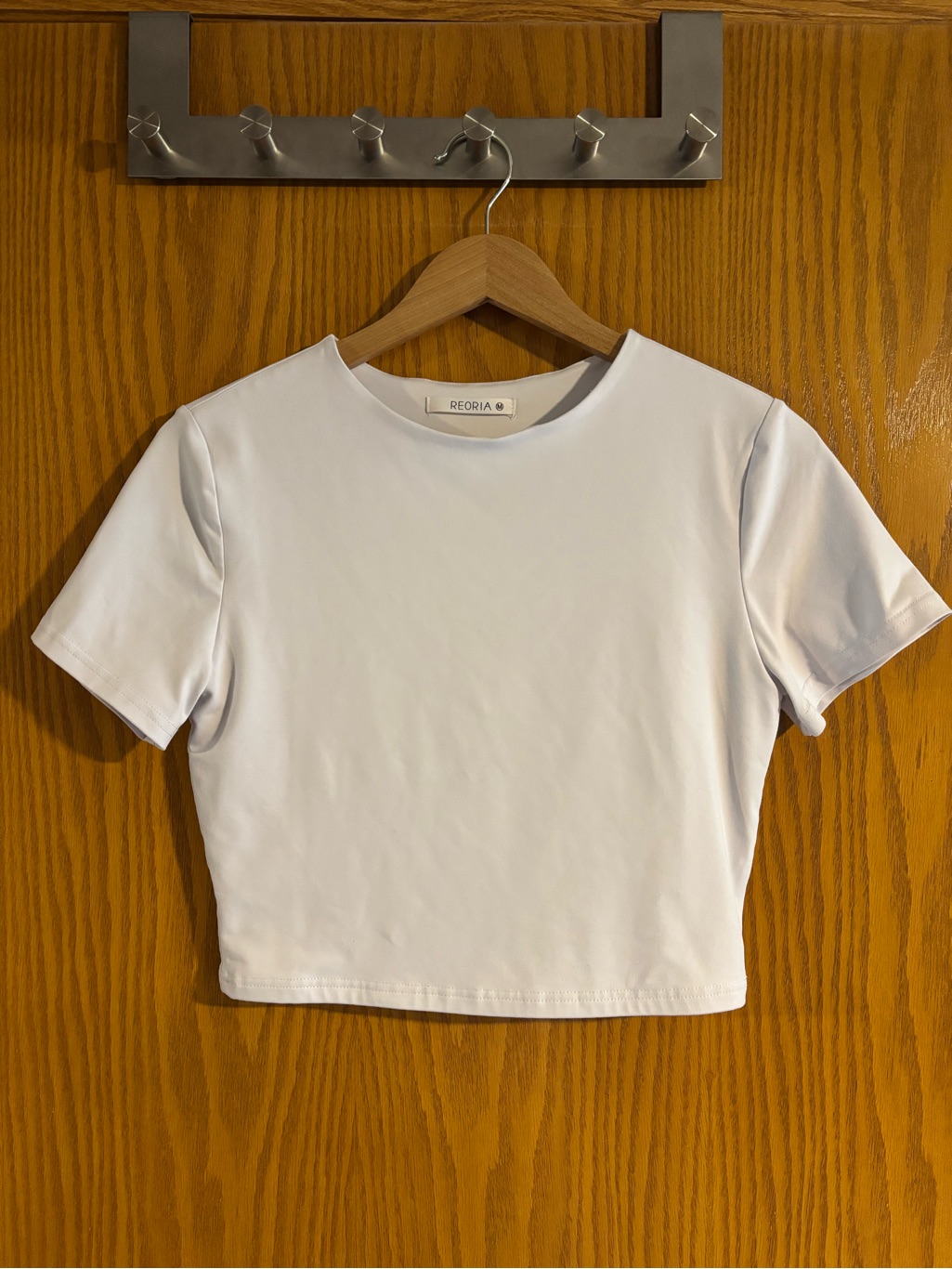Reoria White Short Sleeve Crop Top